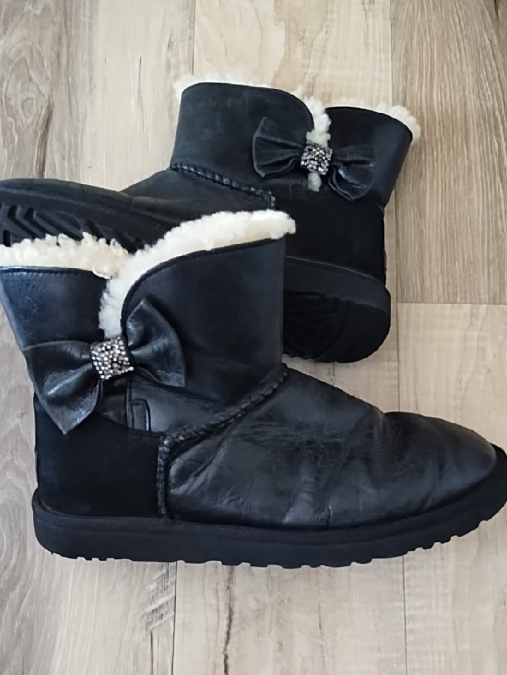 UGG Black Shearling Bow Ankle Booties